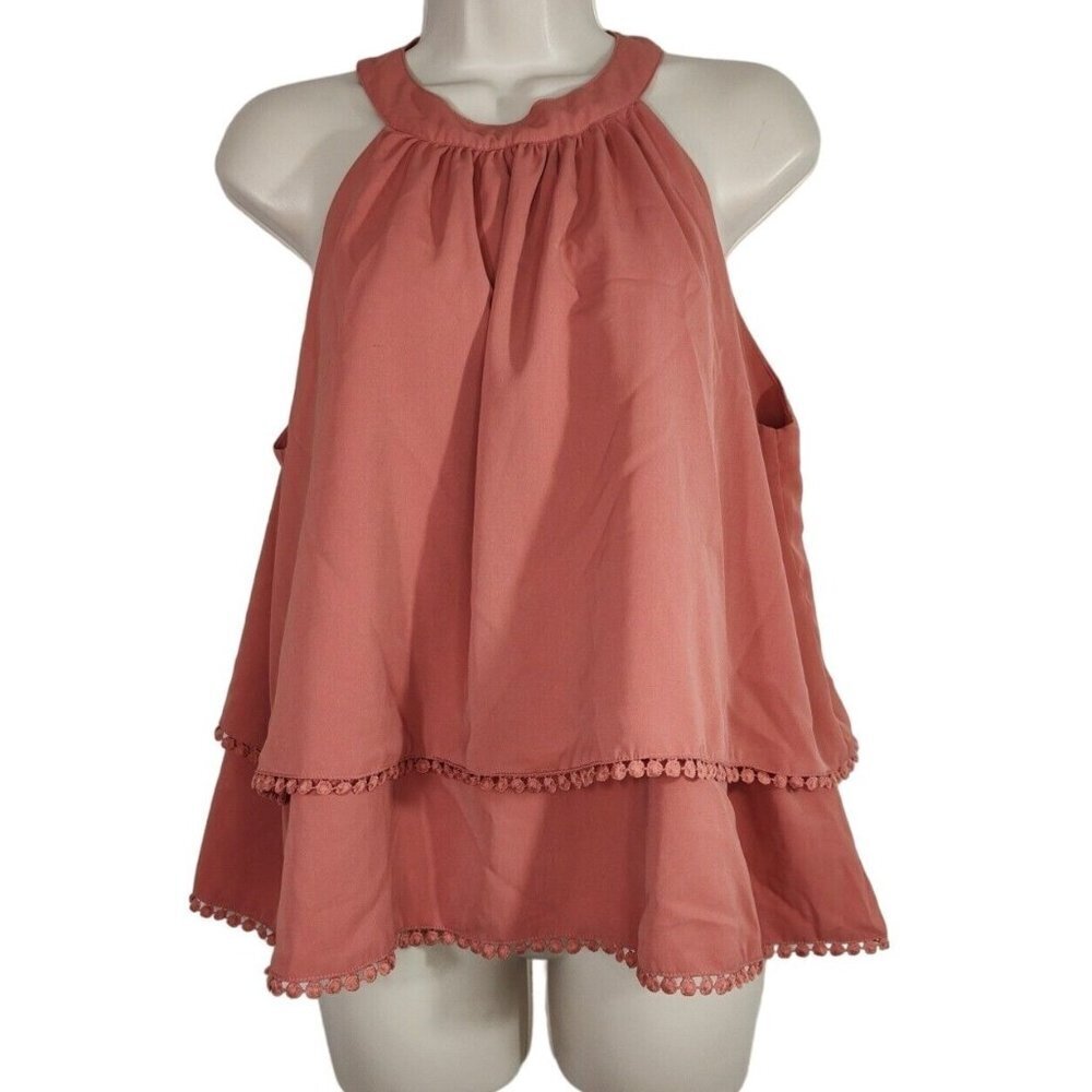 Shein Curve Sleeveless Tunic Tank Top Women Plus Size 0XL 12W Salmon Pink Tiered